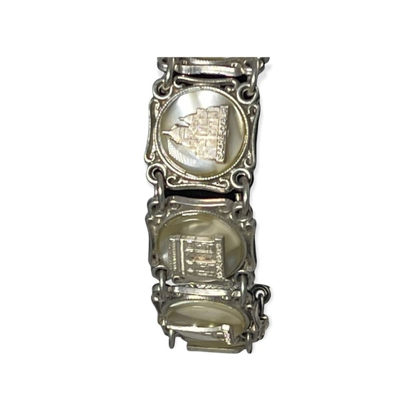 VTG silver PARIS FRANCE FRENCH Eiffel tower lucite link panel tourist bracelet - Picture 11 of 12